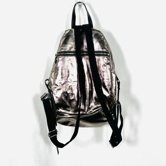 Rebecca Minkoff Julian Backpack Metallic Foil Leather Gunmetal Silver - Picture 10 of 14